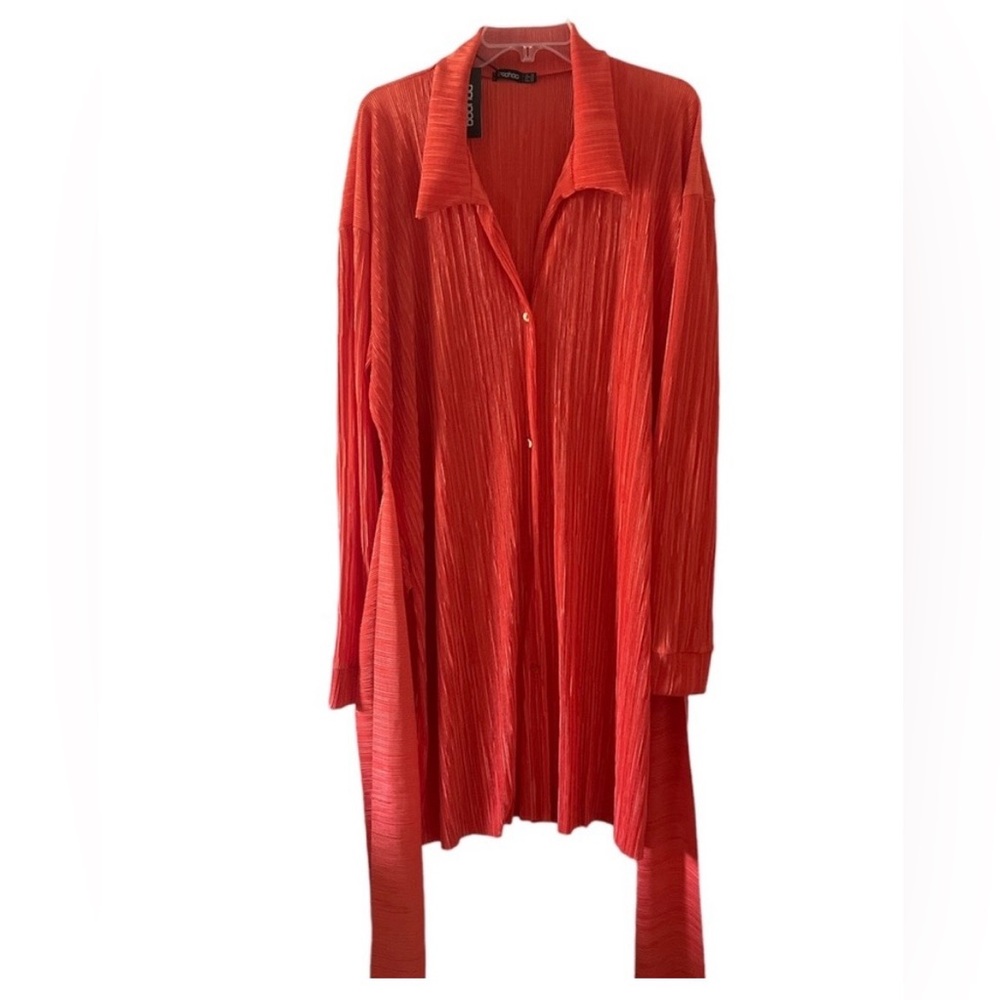 Boohoo Plus Vibrant Orange Long Sleeve Shirt Dress Size 26